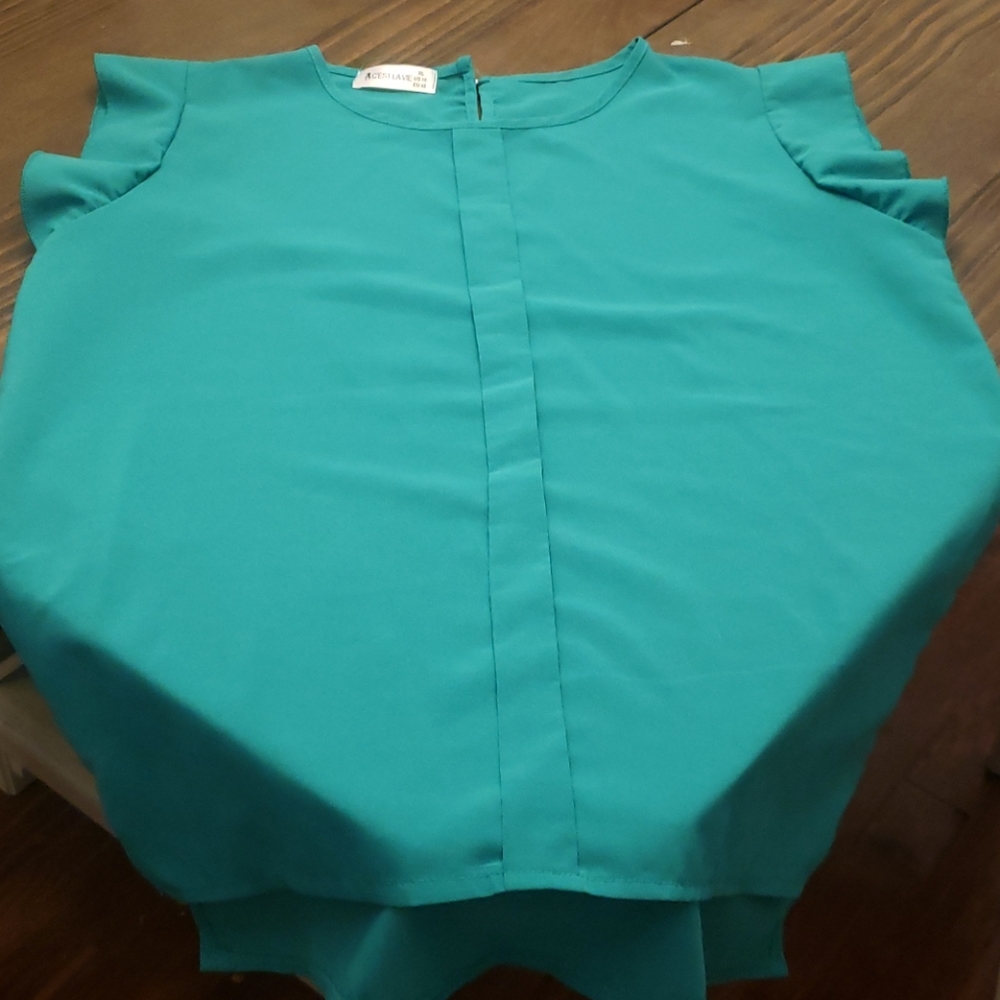 Cap sleeve Green Blouse - Picture 2 of 4